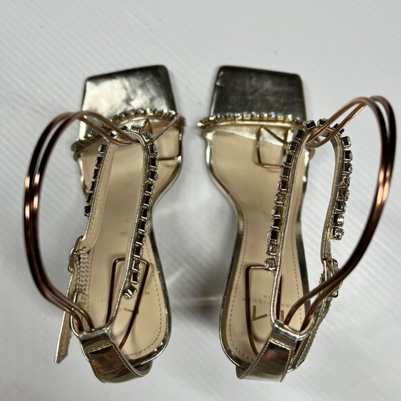 Marc Fisher Karima Heeled Rhinestone Straps Sandals Size 8.5 Gold - Picture 11 of 15